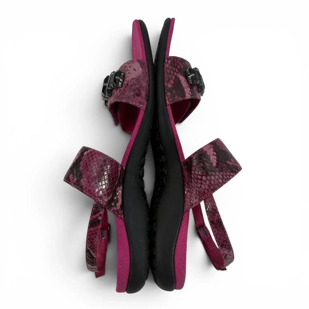 Vionic Magenta Snakeskin Gemstone Embellished Backstrap Sandals Women's Size 9 - Picture 7 of 10
